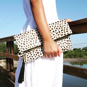 Monochrome dalmatian clutch, leopard fold over clutch, leopard print, leopard leather clutch, leather clutch, leopard purse, leather purse