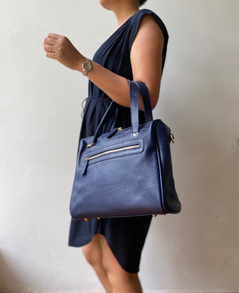Nia Navy Blue Leather Bag Navy Blue Shoulder Bag Full - Etsy