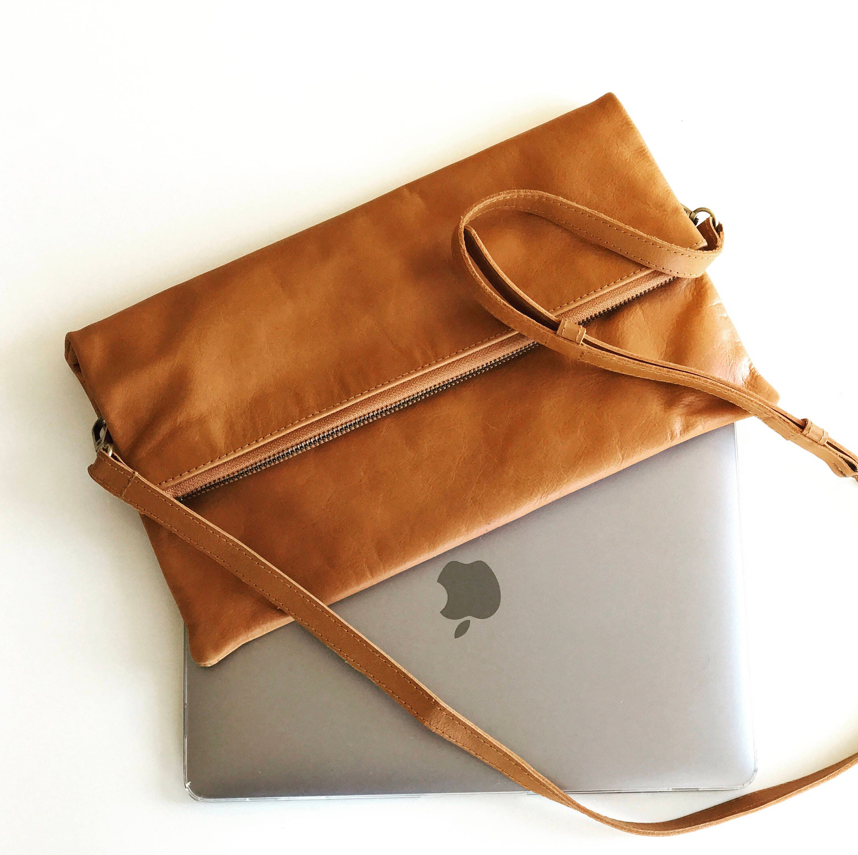 TANN IN Brown Pure Leather Double Flip Clutch bag