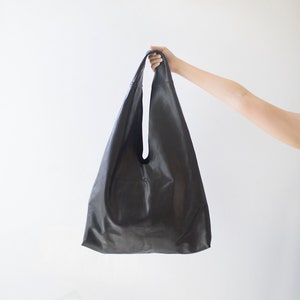 TRIA - Black triangle hobo bag, soft leather hobo bag, unlined hobo bag, extra large hobo bag