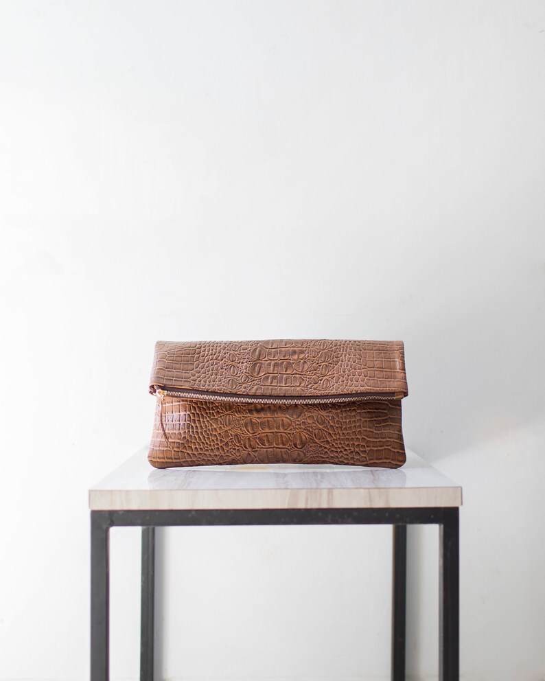 Rainbow Croco Embossed Leather Clutch Bag with detachable shoulder straps - Fuchsia main image 1