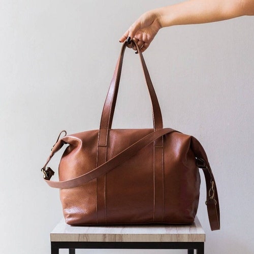 RAI - Tobacco Weekender Bag, Leather Weekender Bag, Leather Duffel Bag,  Leather Hobo Bag, Leather Overnight Bag, Women Leather Bag, Boho Bag