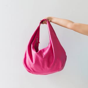 BRIGHT PINK Large hobo Bag, soft leather hobo bag, soft lambskin hobo bag, hobo bag large, leather shoulder bag, genuine leather hobo bag image 1