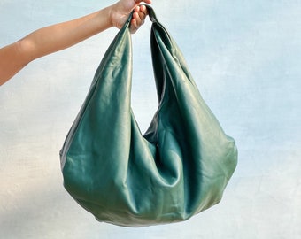 DARK GREEN - Large hobo Bag, soft leather hobo bag, soft lambskin hobo bag, hobo bag large, leather shoulder bag, genuine leather hobo bag