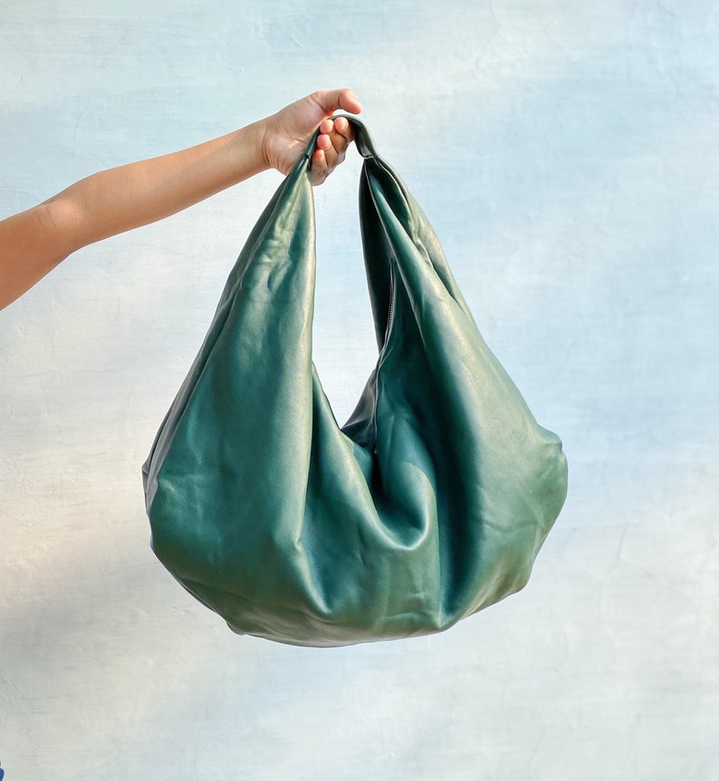 DARK GREEN Large hobo Bag, soft leather hobo bag, soft lambskin hobo bag, hobo bag large, leather shoulder bag, genuine leather hobo bag image 1