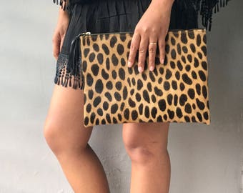 MEDIUM Flat Clutch, leopard big spot flat clutch, leopard big spot purse, animal print flat clutch, animal print purse, genuine leather