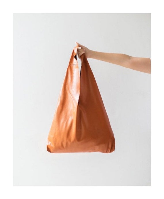 TRIA Tan Caramel Triangle Hobo Bag Soft Leather Hobo Bag 