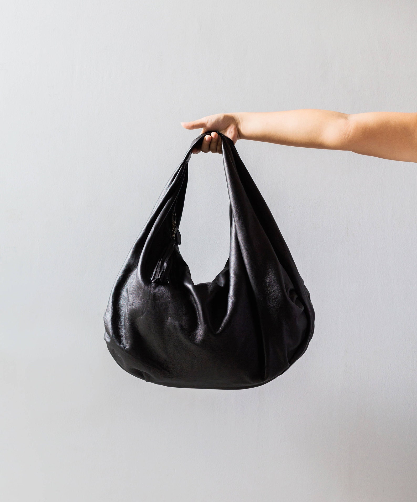 BLACK Large Hobo Bag Soft Leather Hobo Bag Soft Lambskin Etsy