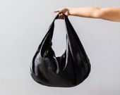 BLACK - Large Hobo Bag, Soft Leather Hobo Bag, Soft Lambskin