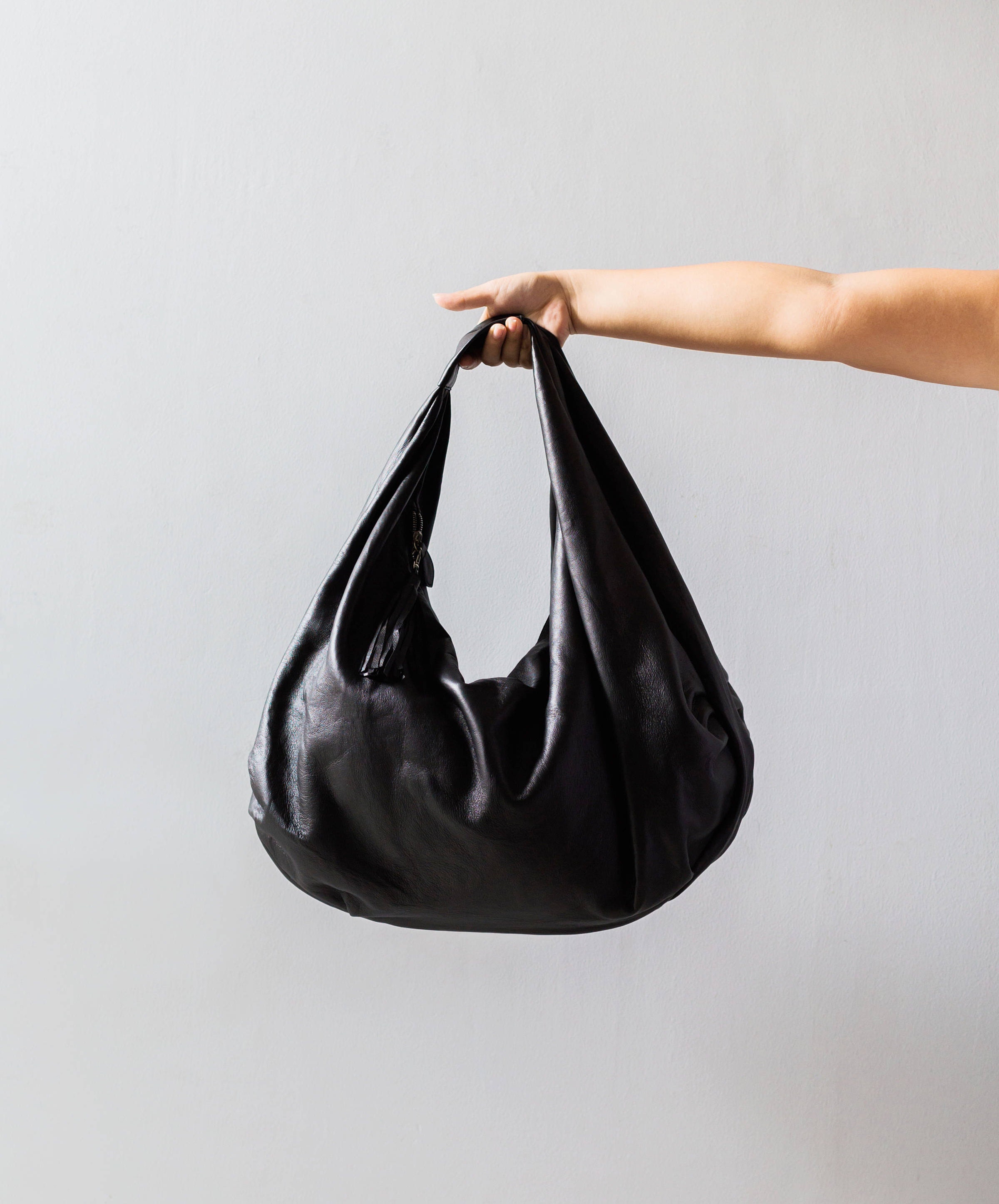 BLACK Large Hobo Bag Soft Leather Hobo Bag Soft Lambskin Hobo Bag