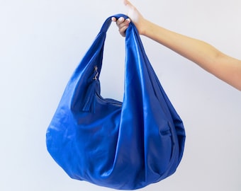 ROYAL BLUE - Bolso hobo grande, bolso hobo de cuero suave, bolso hobo de piel de cordero suave, bolso hobo grande, bolso de hombro de cuero, bolso hobo de cuero genuino