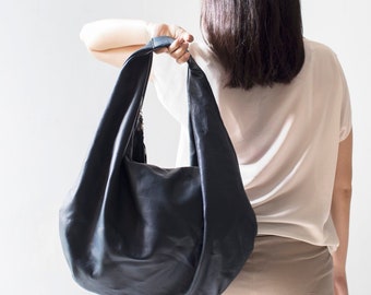 NAVY Large Hobo Bag Soft Leather Hobo Bag Soft Lambskin Hobo Bag Hobo Bag Large Leather Shoulder Bag Genuine Leather Hobo Bag Etsy
