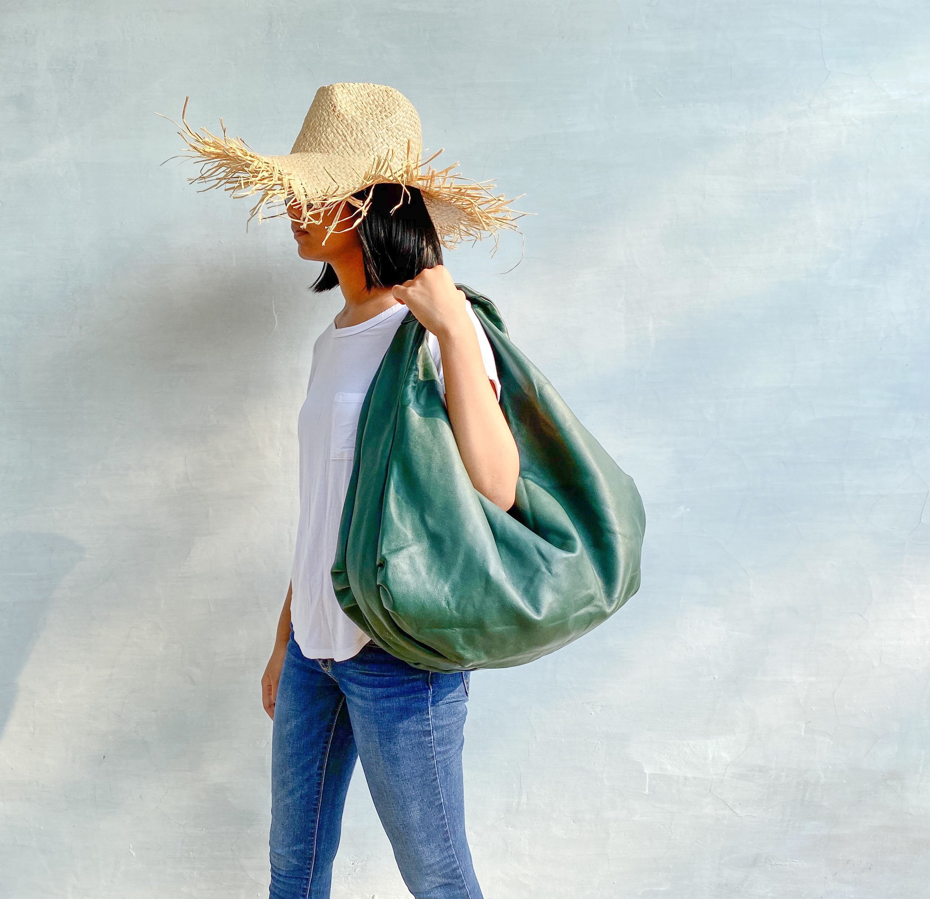 DARK GREEN - Large Hobo Bag, Soft Leather Hobo Bag, Soft