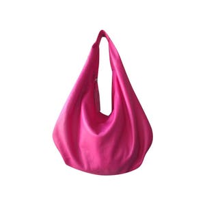 BRIGHT PINK Large hobo Bag, soft leather hobo bag, soft lambskin hobo bag, hobo bag large, leather shoulder bag, genuine leather hobo bag image 4