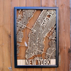 New York Manhattan Wood Map Laser Cut Street Map