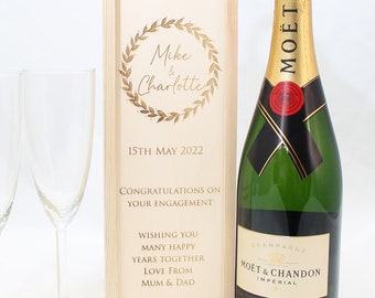 Personalised Engagement Bottle Box Customised Engagement Gift Present Personalised Engagement Champagne Wooden Wedding Bottle Box Gifts