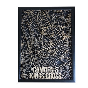 Camden & Kings Cross Holzkarte Laser geschnitten Straßenkarten Holzlandkarte