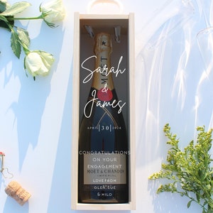 Personalised Engagement Bottle Box Customised Engagement Gift Present Personalised Engagement Champagne Wooden Wedding Bottle Box Gifts