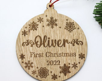 Personalised First Christmas  Bauble - Personalised Wooden Bauble  - Custom Christmas Ornaments