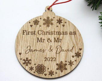 Personalised First Christmas Mr & Mr Bauble - Personalised Wooden Bauble  - Custom Christmas Ornaments