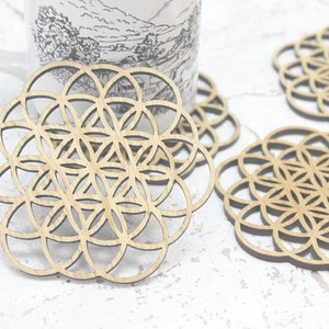 Flower of Life Foundations Sacred Geometry Laser Cut Coasters Set of 4