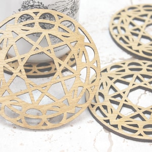 Heavenly City Lunar Cycle Zodiac - Sacred Geometry - Laser Cut Coasters Set of 4