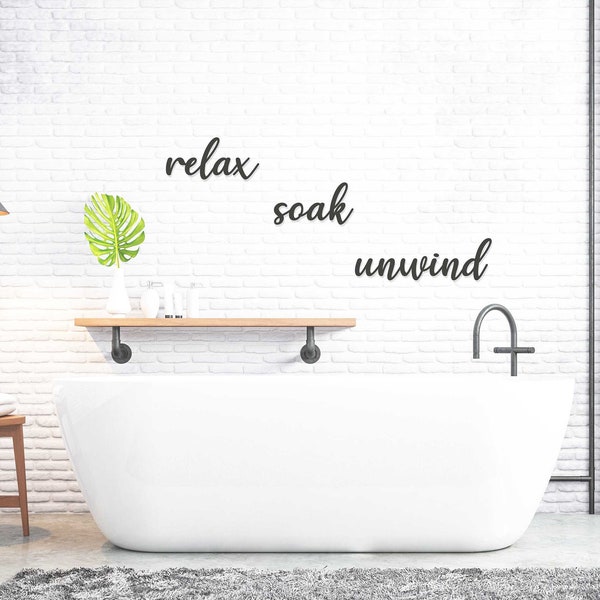 Relax Soak Unwind Word Art - Wooden Word Text Art - Bathroom Art Gift - Font 1