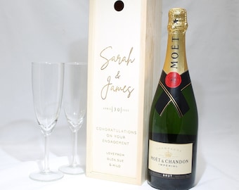 Personalised Engagement Bottle Box Customised Engagement Gift Present Personalised Engagement Champagne Wooden Wedding Bottle Box Gifts