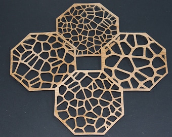 Voronoi Style Natural Pattern - Laser Cut Coasters - Set of 4