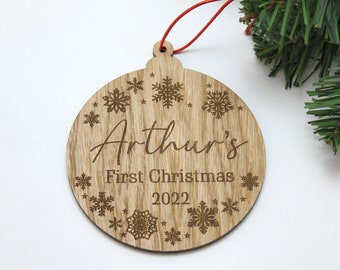 Personalised First Christmas  Bauble - Personalised Wooden Bauble  - Custom Christmas Ornaments