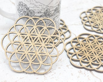 Bloem van het leven stichtingen heilige geometrie Laser cut Coasters set van 4