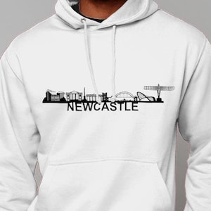 Newcastle Skyline Hoodie with City Name - Newcastle Clothing - Newcastle Gift