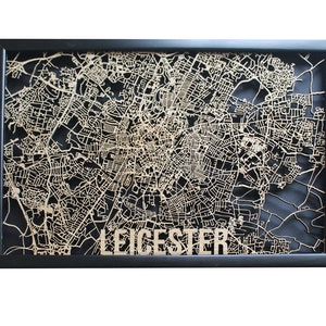 Leicester Holz Karte Laser geschnitten Straßenkarten Holz Karte