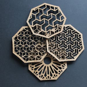 Juego de 4 posavasos cortados con láser delicias geométricas imagen 2