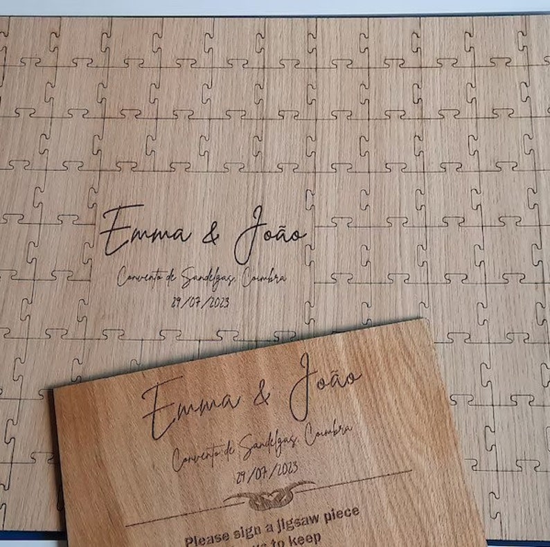 Jigsaw Guestbook Personalised with Sign Framed or Unframed Signature Freehand Style Wedding Puzzle Guestbook image 5