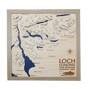 3D-kaart van Loch Lomond en de Trossachs: houten topografische kaart