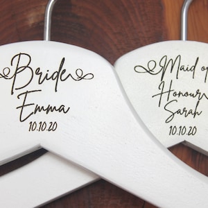 Personalised Bridal Wedding Hanger in Wood or White - Hanger Engraved Wedding Gift Bride, Bridesmaids and more - Signature Style