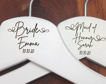 Personalised Bridal Wedding Hanger in Wood or White - Hanger Engraved Wedding Gift Bride, Bridesmaids and more - Signature Style