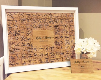 Jigsaw Guestbook Personalised with Sign Framed or Unframed - ~Heart Ribbon Style - Wedding Guestbook