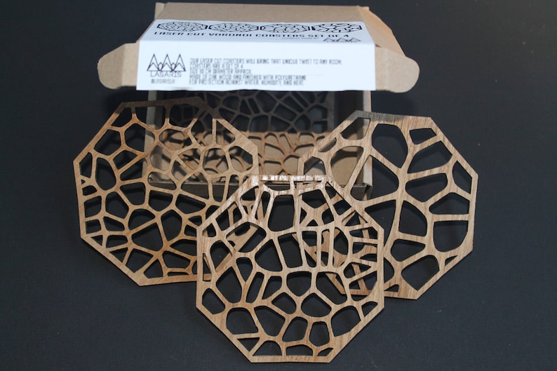Voronoi Style Natural Pattern Laser Cut Coasters Set of 4 Etsy