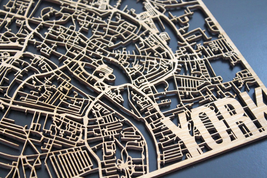 York Laser Cut Street Maps Wooden Map - Etsy UK