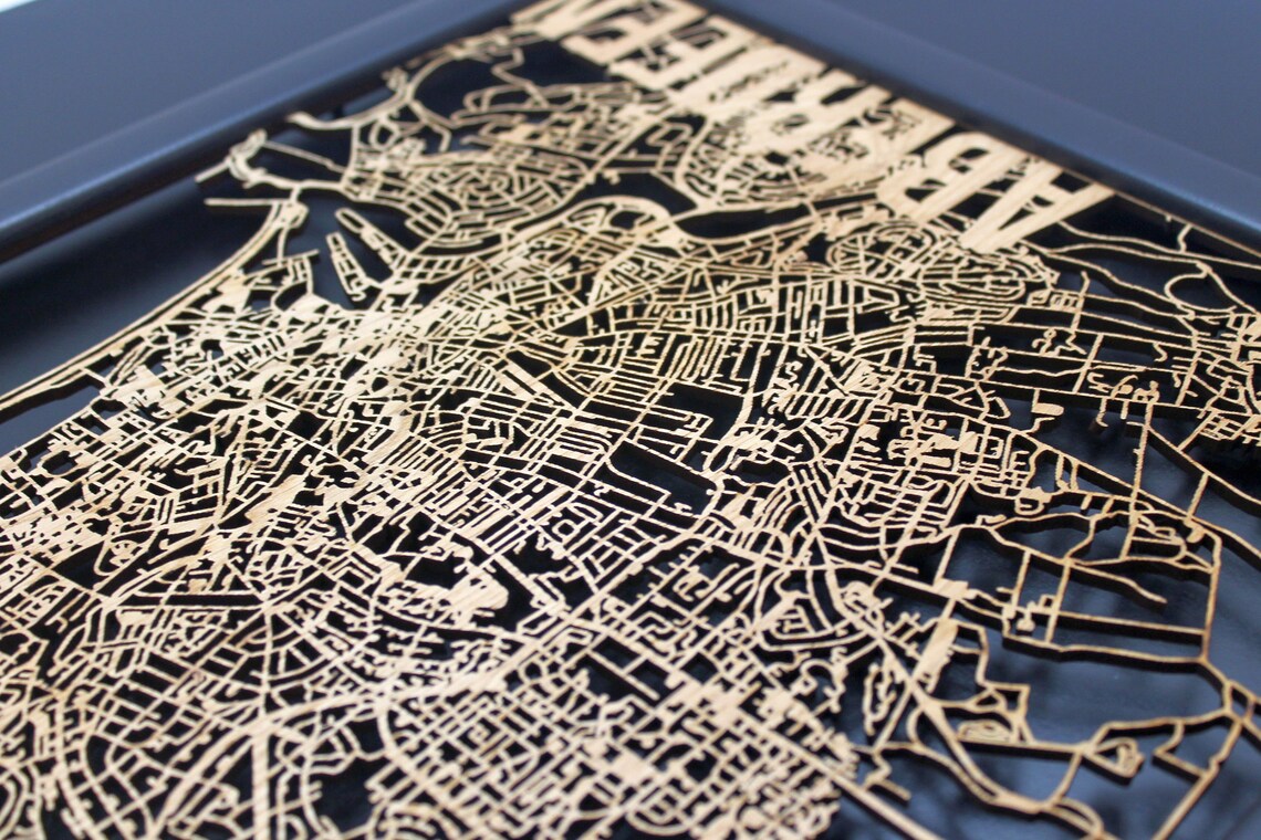 Aberdeen Wood Map Laser Cut Street Maps Wooden Map | Etsy