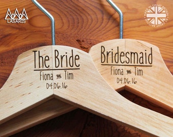 Personalised Bridal Wedding Hanger in Wood or White - Hanger Engraved Wedding Gift Bride, Bridesmaids and more. Line Split.