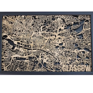 Glasgow Schottland Holzlandkarte Laser Cut Straßenkarten Holzlandkarte