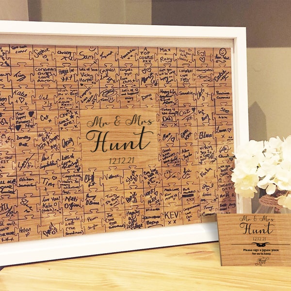 Jigsaw Guestbook Personalised with Sign Framed or Unframed - Signature Style - Wedding Guestbook