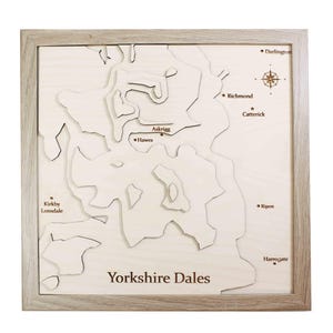 3D-kaartkunst van de Yorkshire Dales - houten topografische kaart