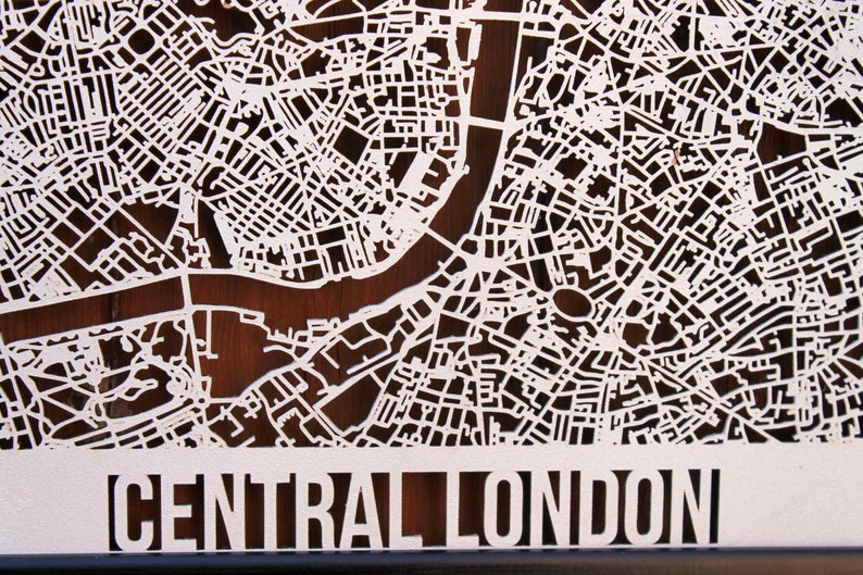 Central London Wood Map Laser Cut Street Maps Wooden Map image 3