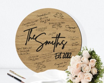 Circular Wood Wedding Guestbook Signing Board Round Alternative Guestbook - Signature Style