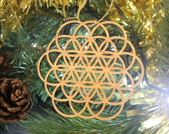 Kerstboom Decoratie Flower of Life Foundations Heilige Geometrie Laser Gesneden Set van 4