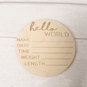 Disque d’annonce de bébé - Nouvelle carte de bébé - Hello World Nouveau cadeau de bébé - Nouvel accessoire photo de bébé - Cadeau parent à être ou à la fête de bébé - Disque d’étape